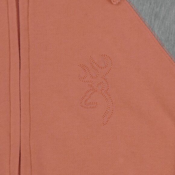 Browning Women’s Large Coral & Grey Colorblock Full Zip Jacket Coat Hooded - Picture 7 of 10